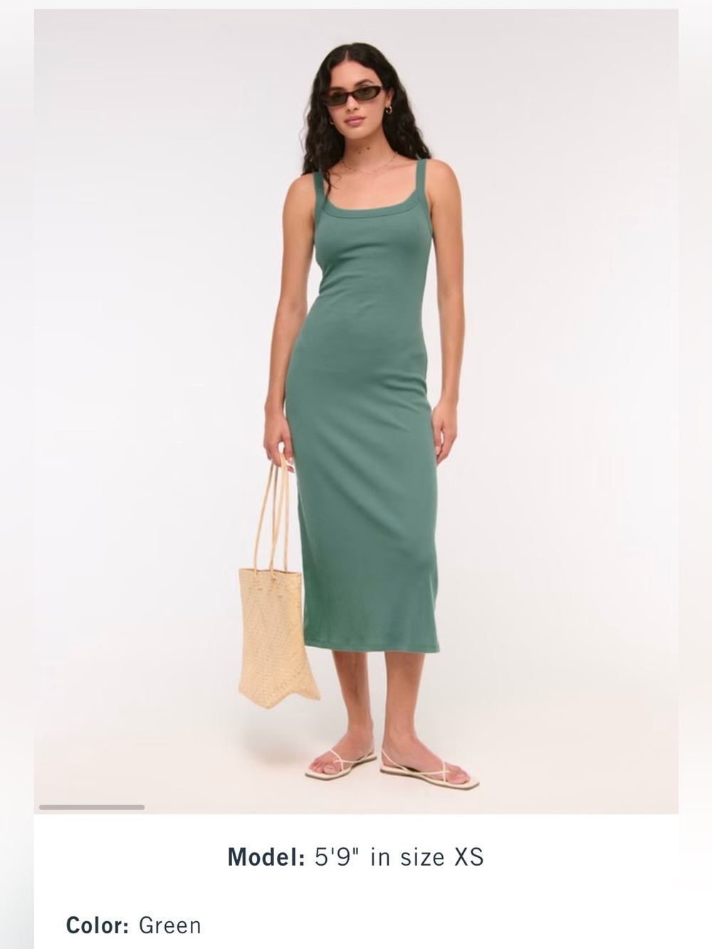 Abercrombie & Fitch Ribbed Bra Free Midi Dress in Green